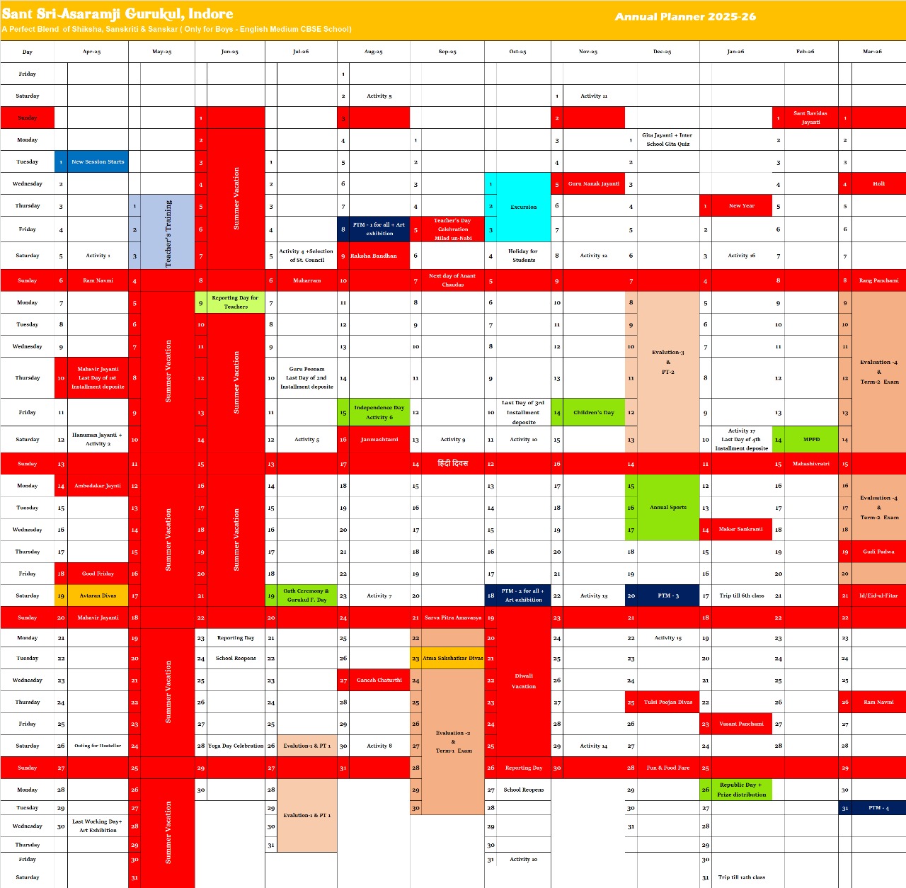 Annual Planner - Sant Sri Asaramji Gurukul Indore official Website