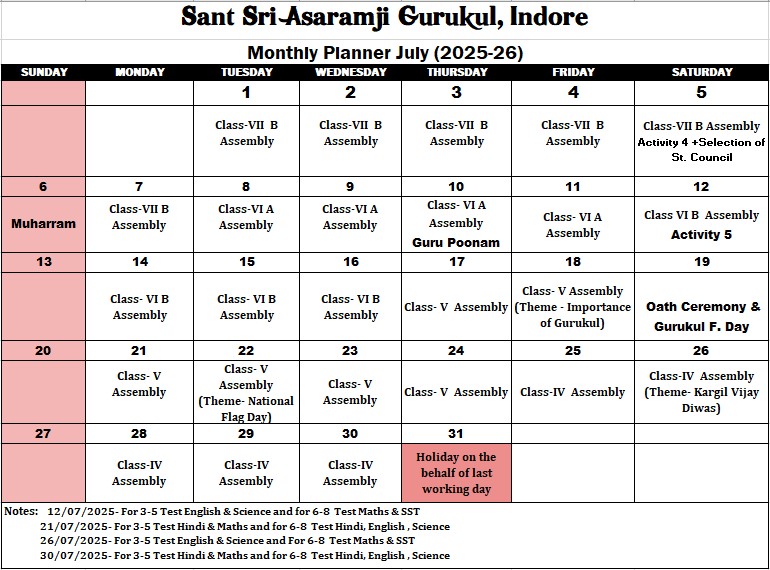 Monthly Update - Sant Sri Asaramji Gurukul Indore official Website