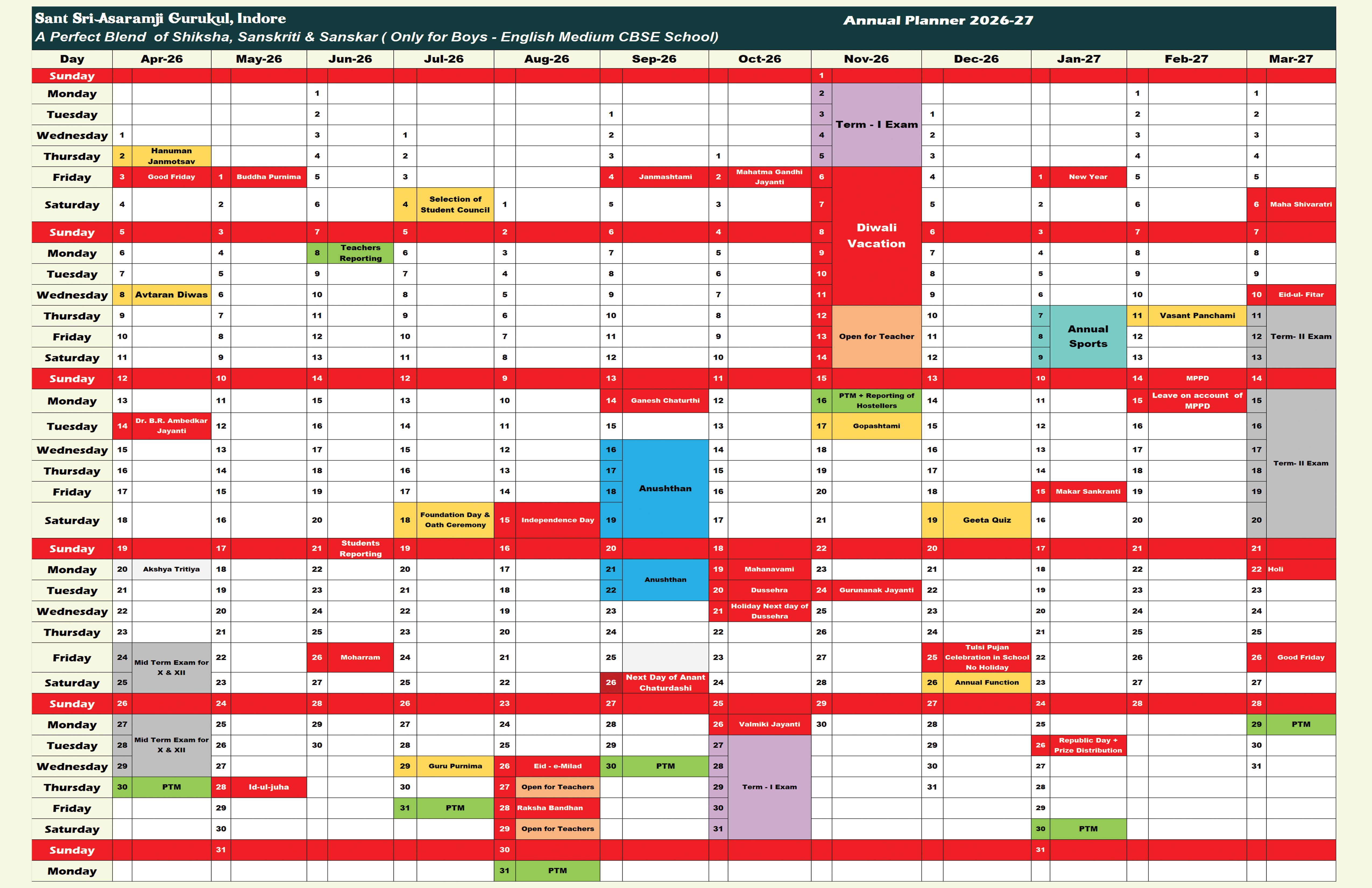 Annual Planner - Sant Sri Asaramji Gurukul Indore official Website
